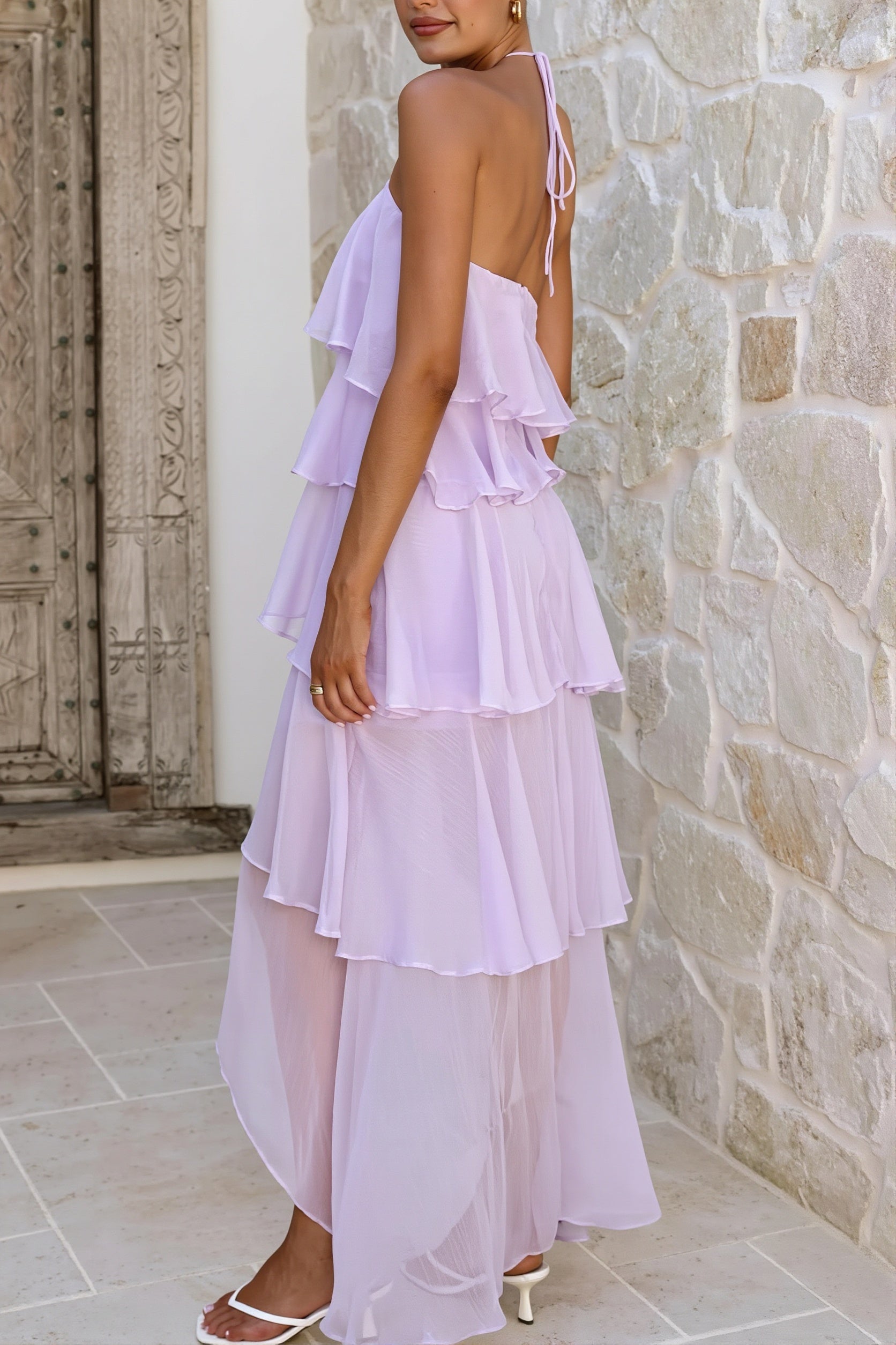 Tiered Ruffle Chiffon Maxi Dress