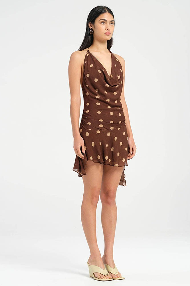 Polka Dot Chiffon Halter Deep-V Mini Dress