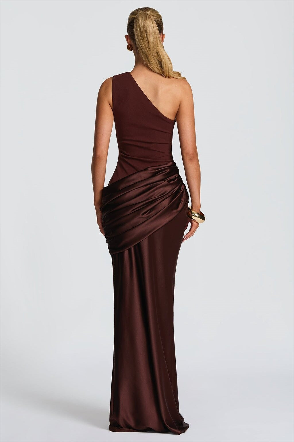 Satin-Splice Ruched Slim Maxi Dress