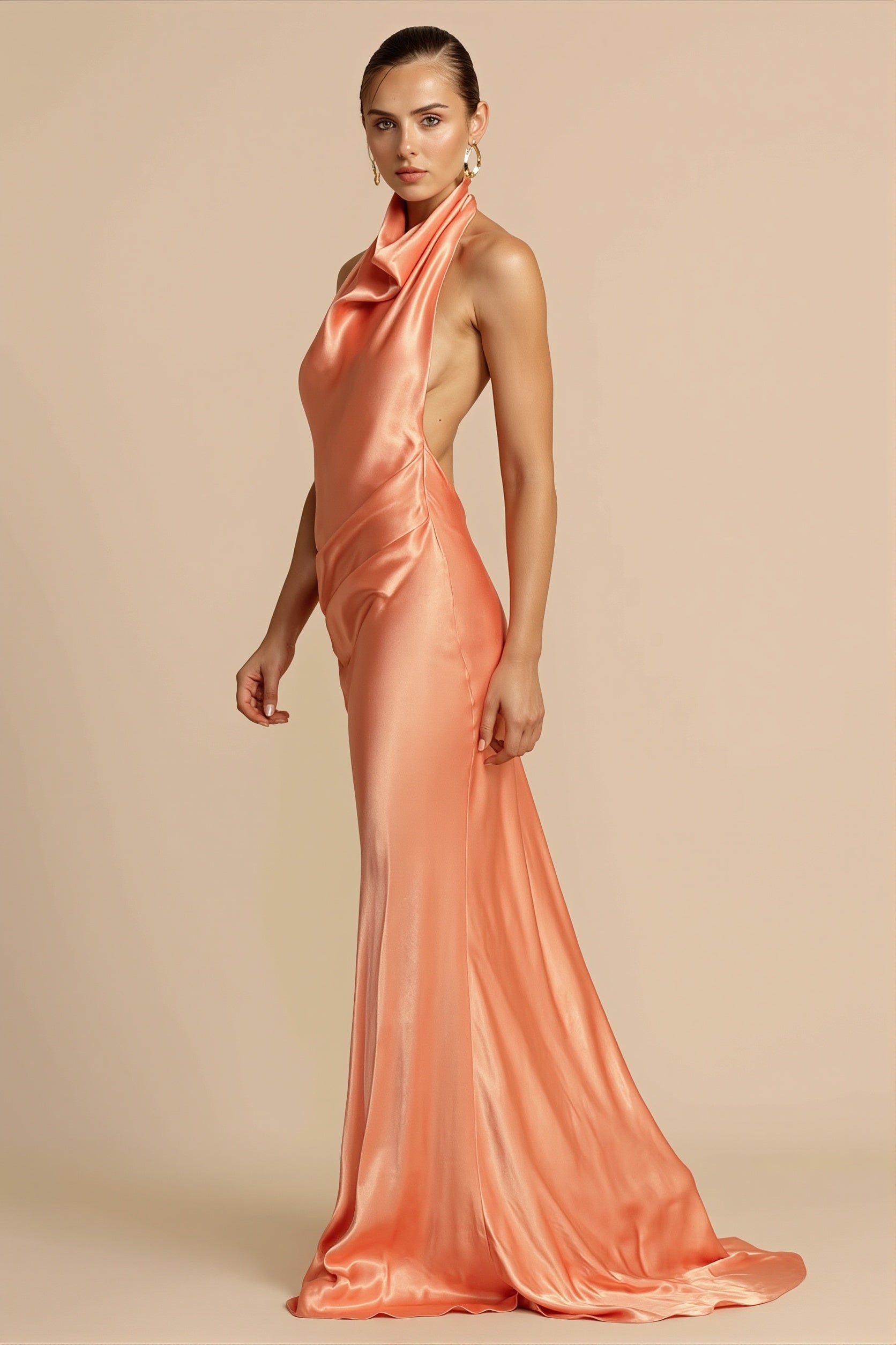 Satin Halter Backless Maxi Dress