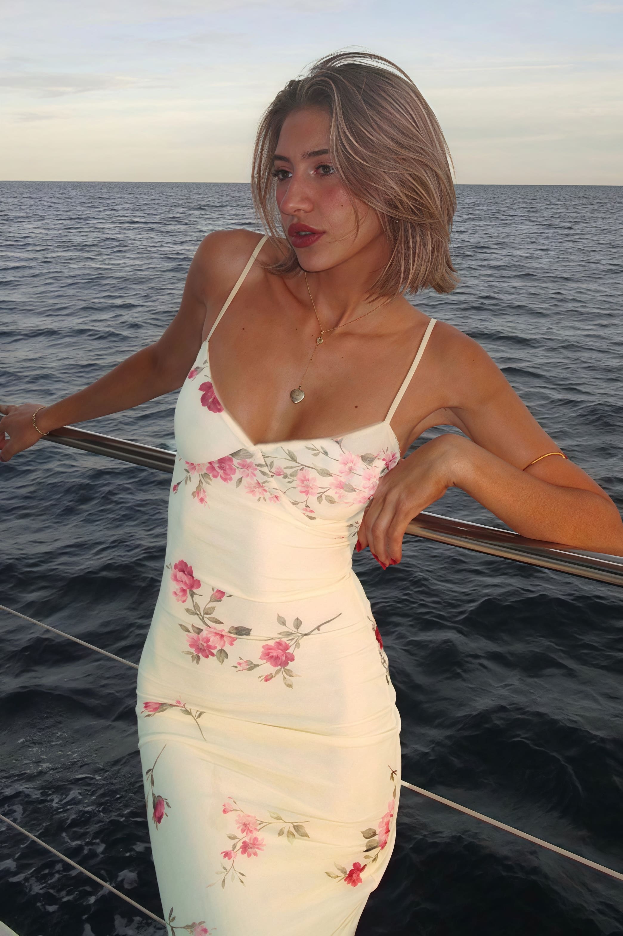 Print V-Neck Spaghetti-Strap Maxi Dress