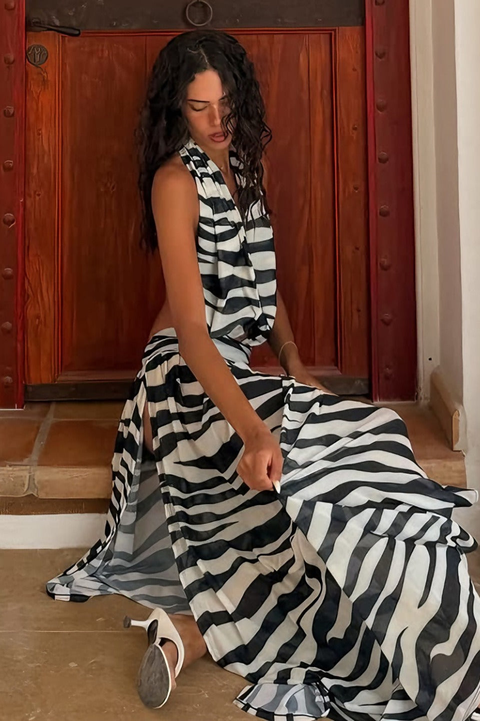Leopard Halter High-Slit Maxi Dress