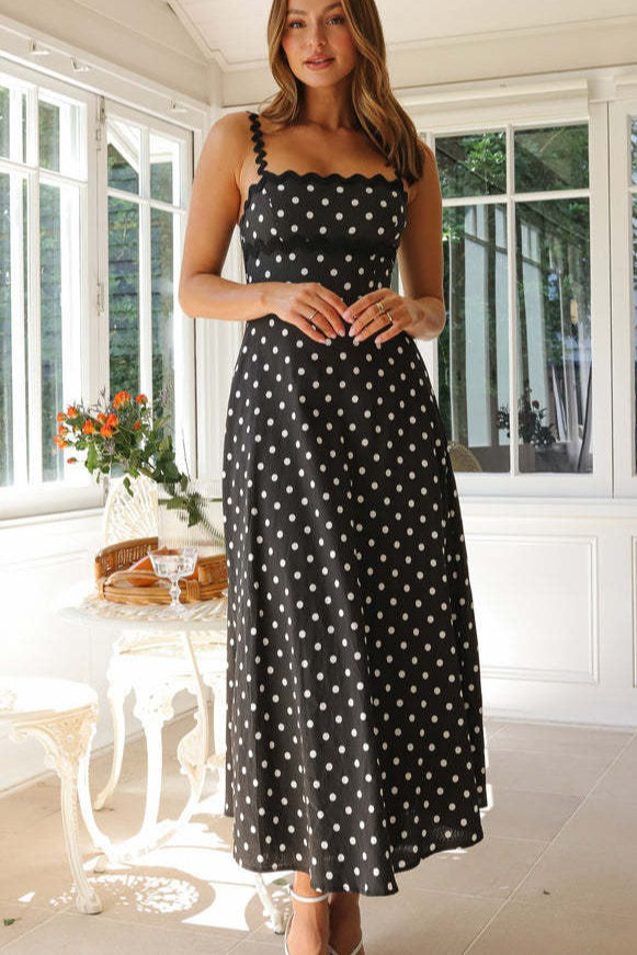 Polka Dot Boho Lace-Trim Cami Maxi Dress