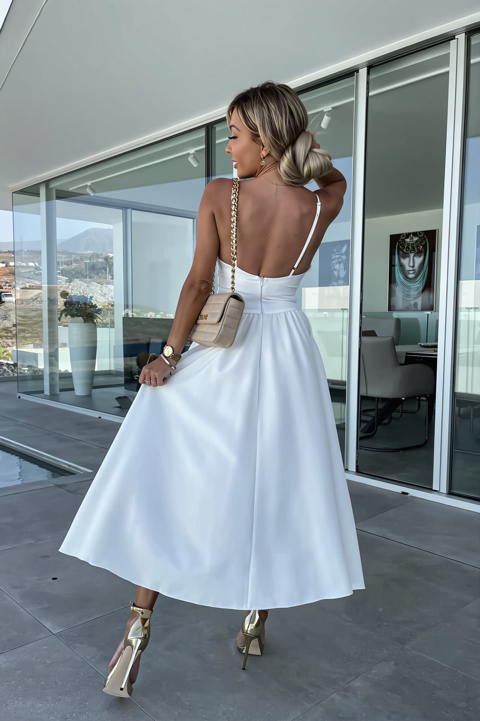 Deep-V Cutout Cami Swing Maxi Dress