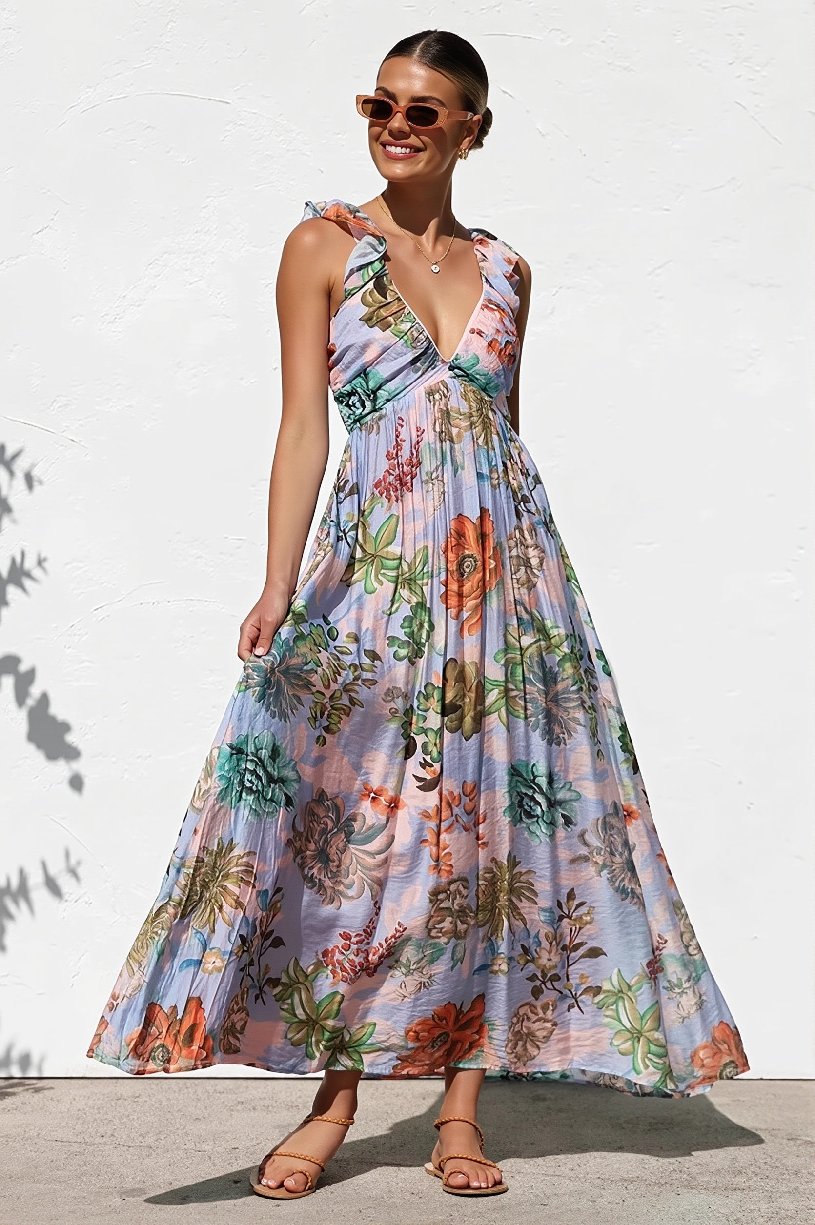V-Neck Print Swing Cami Maxi Dress