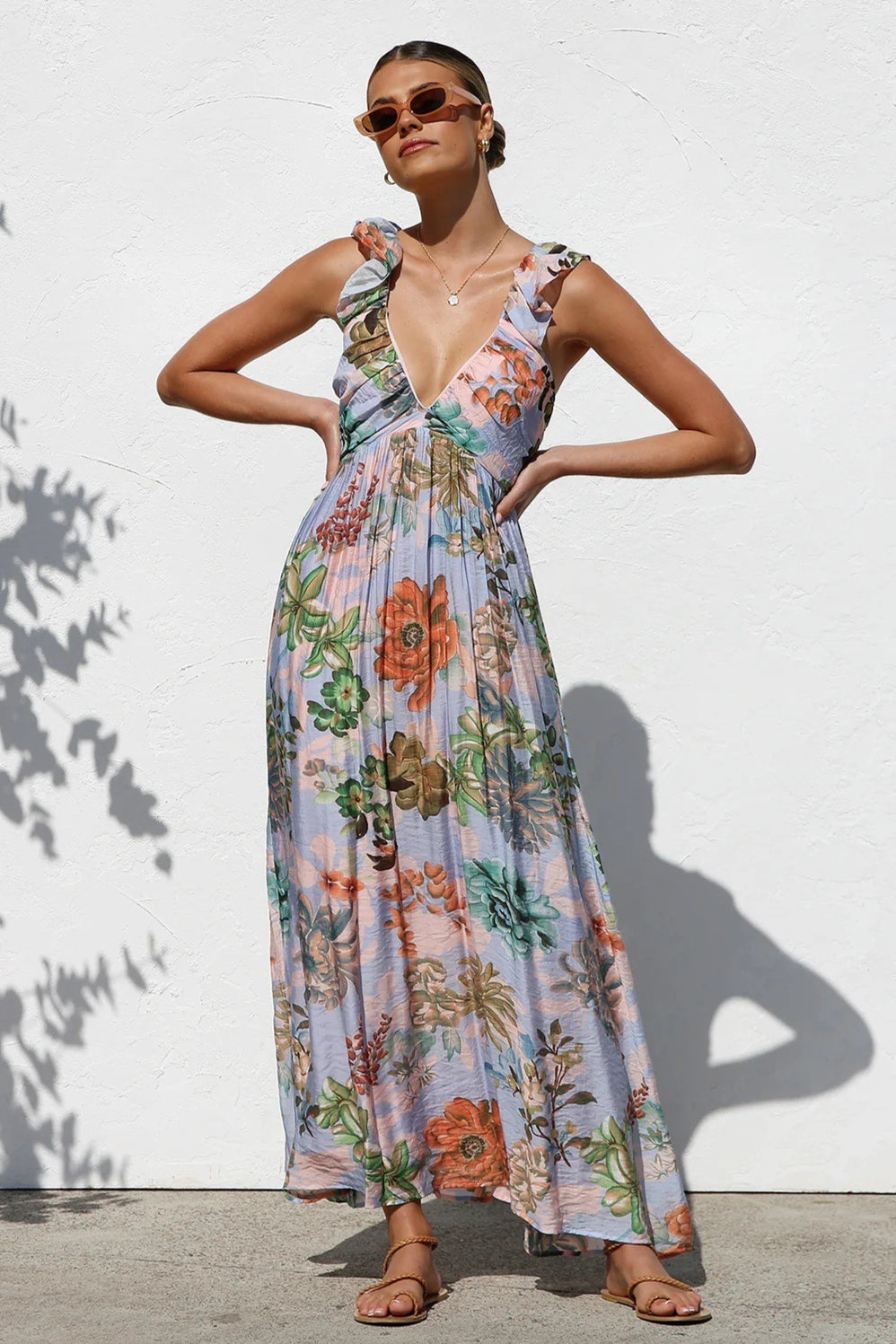 V-Neck Print Swing Cami Maxi Dress