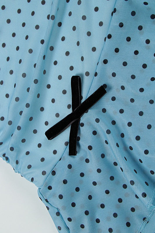 Polka Dot Bandeau Mesh Bow Mini Dress