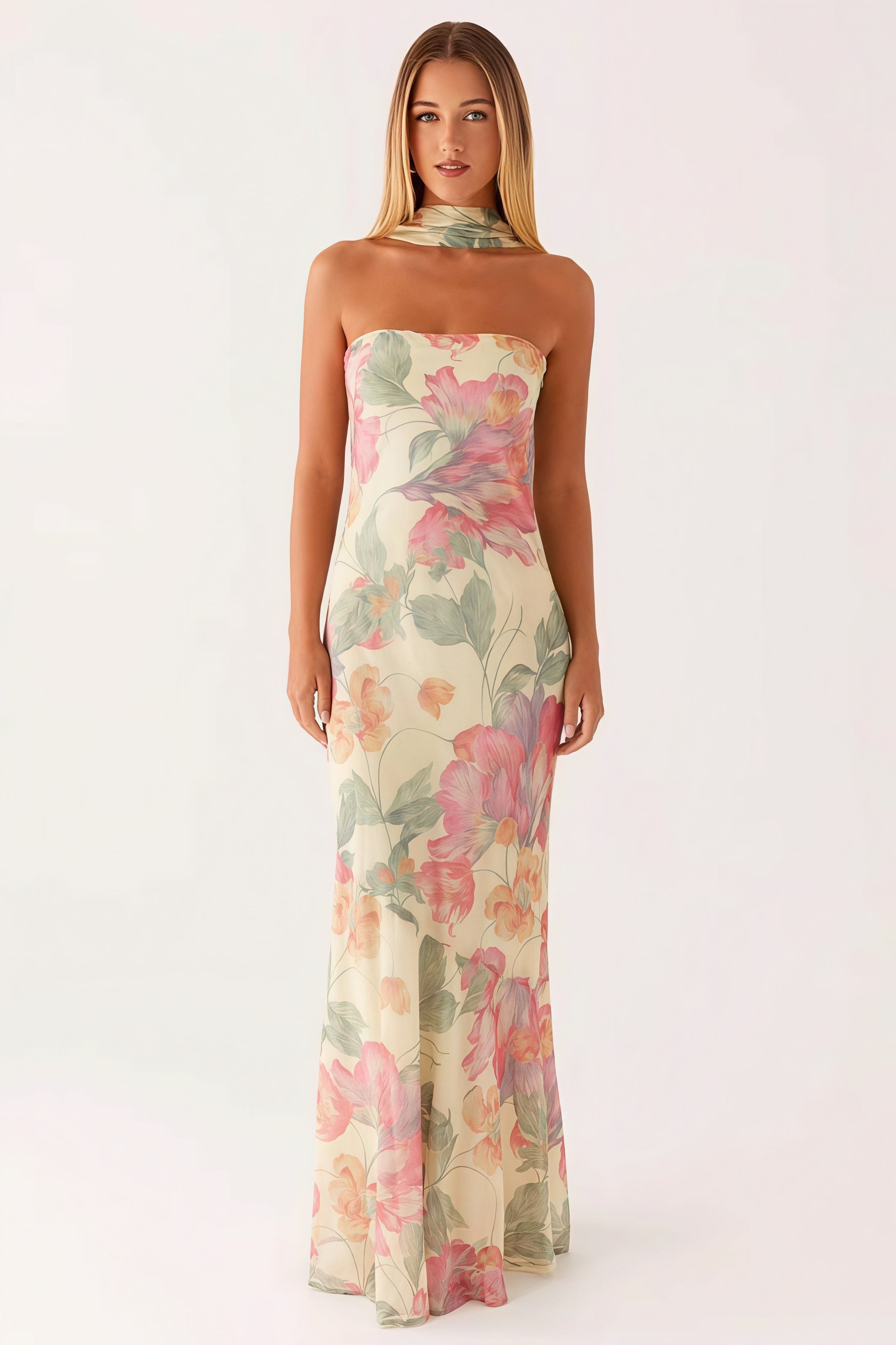 Floral Tie Fishtail Maxi Dress