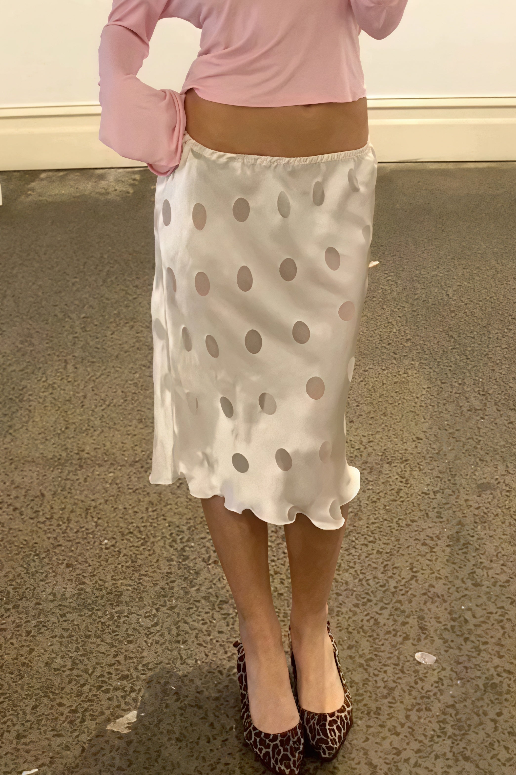 White Polka Dot Sheer Skirt