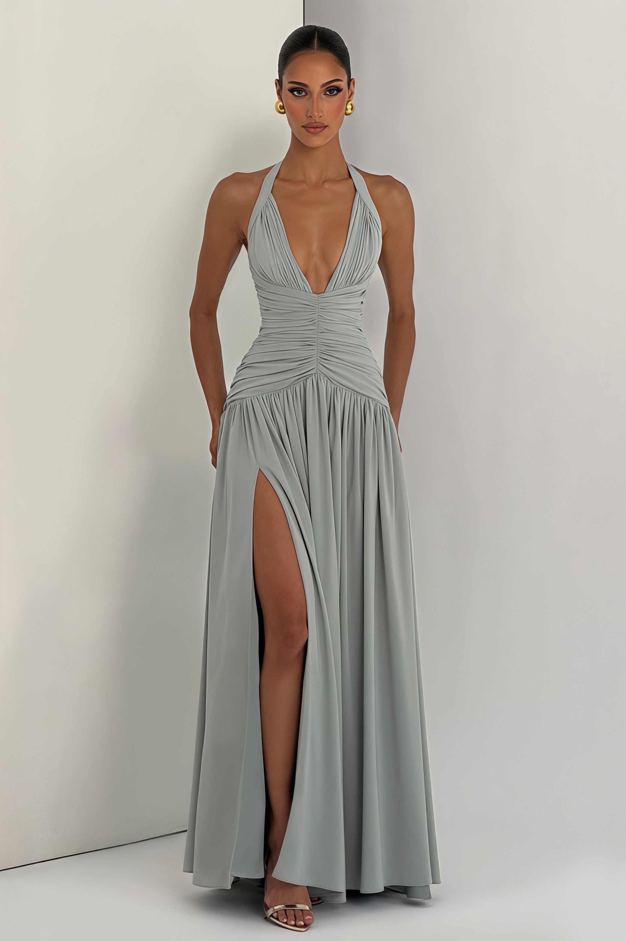 Halter-Neck Slit Backless Maxi Dress
