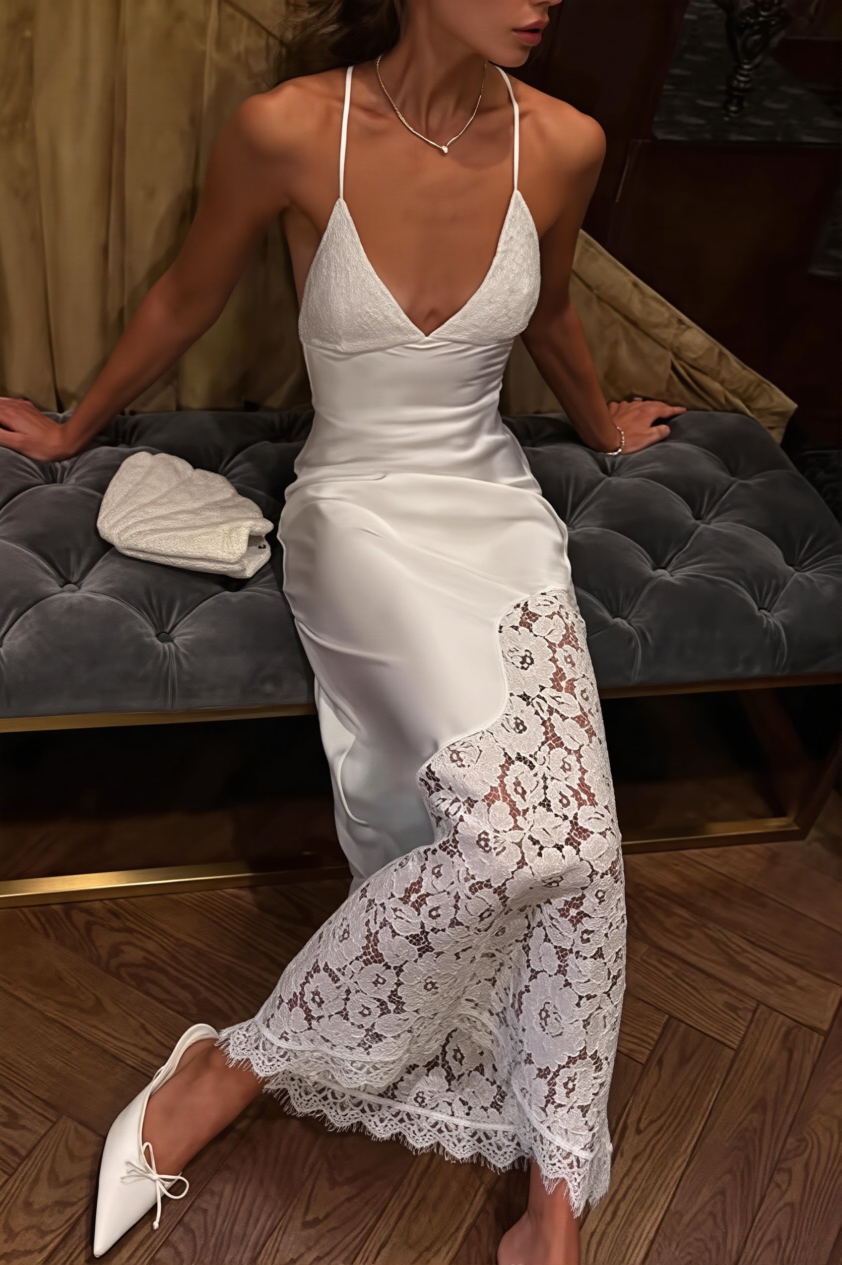 Lace-Patchwork Cami Maxi Dress