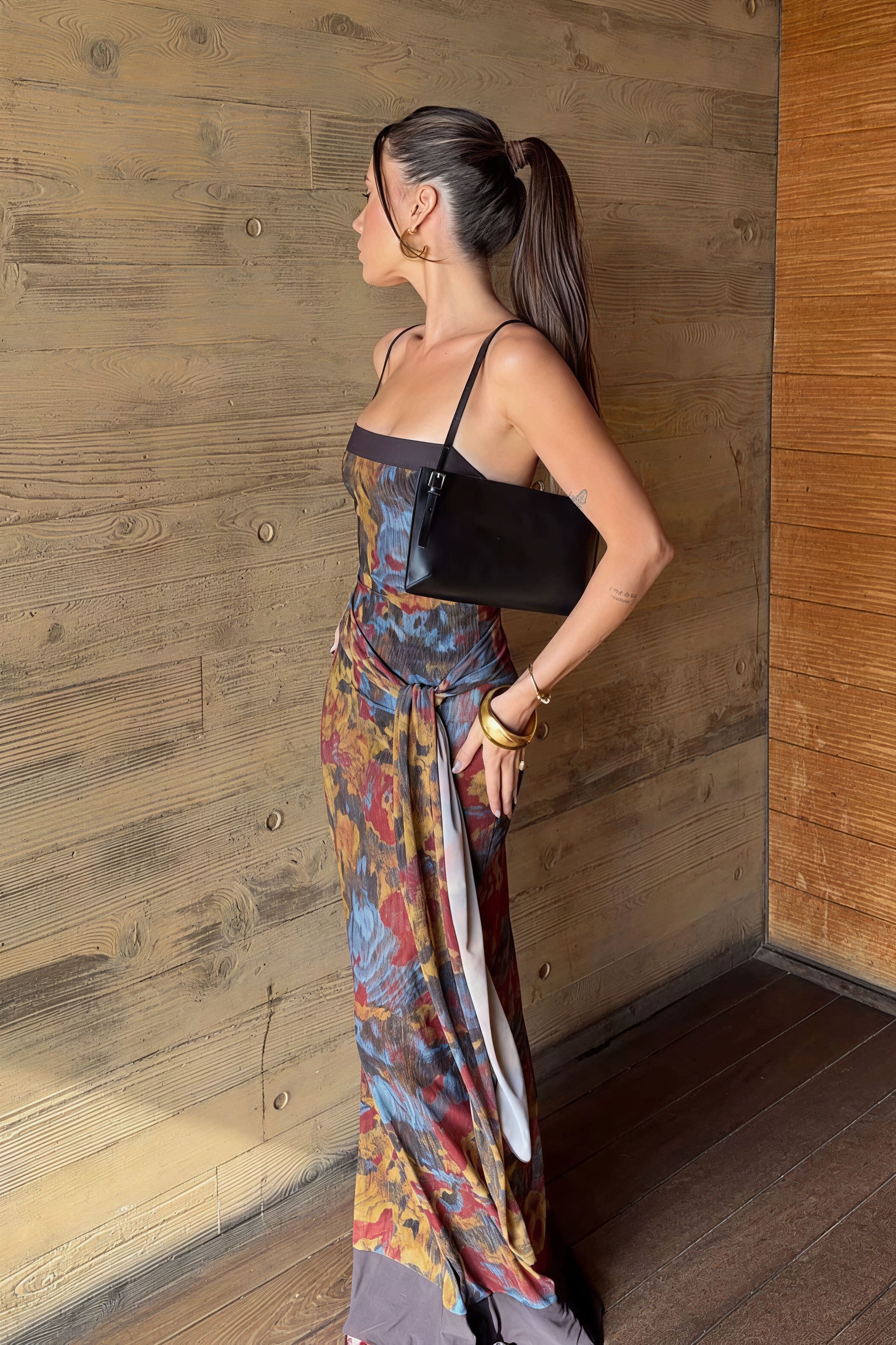 Contrast-Print Cami Maxi Dress