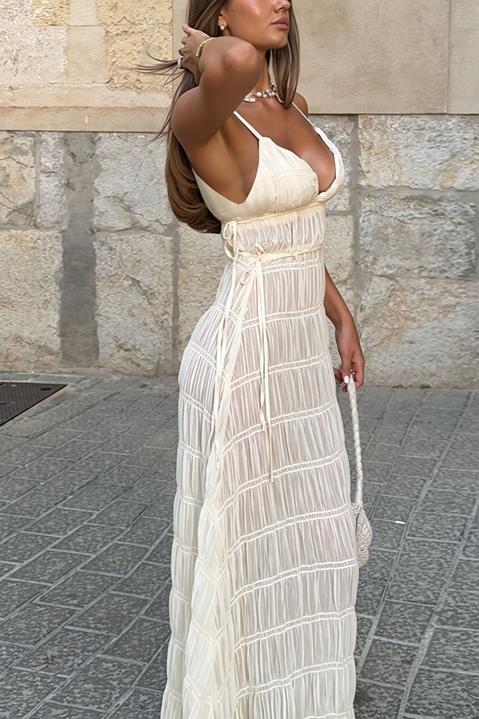 Deep-V Ribbed Cami Maxi Dress