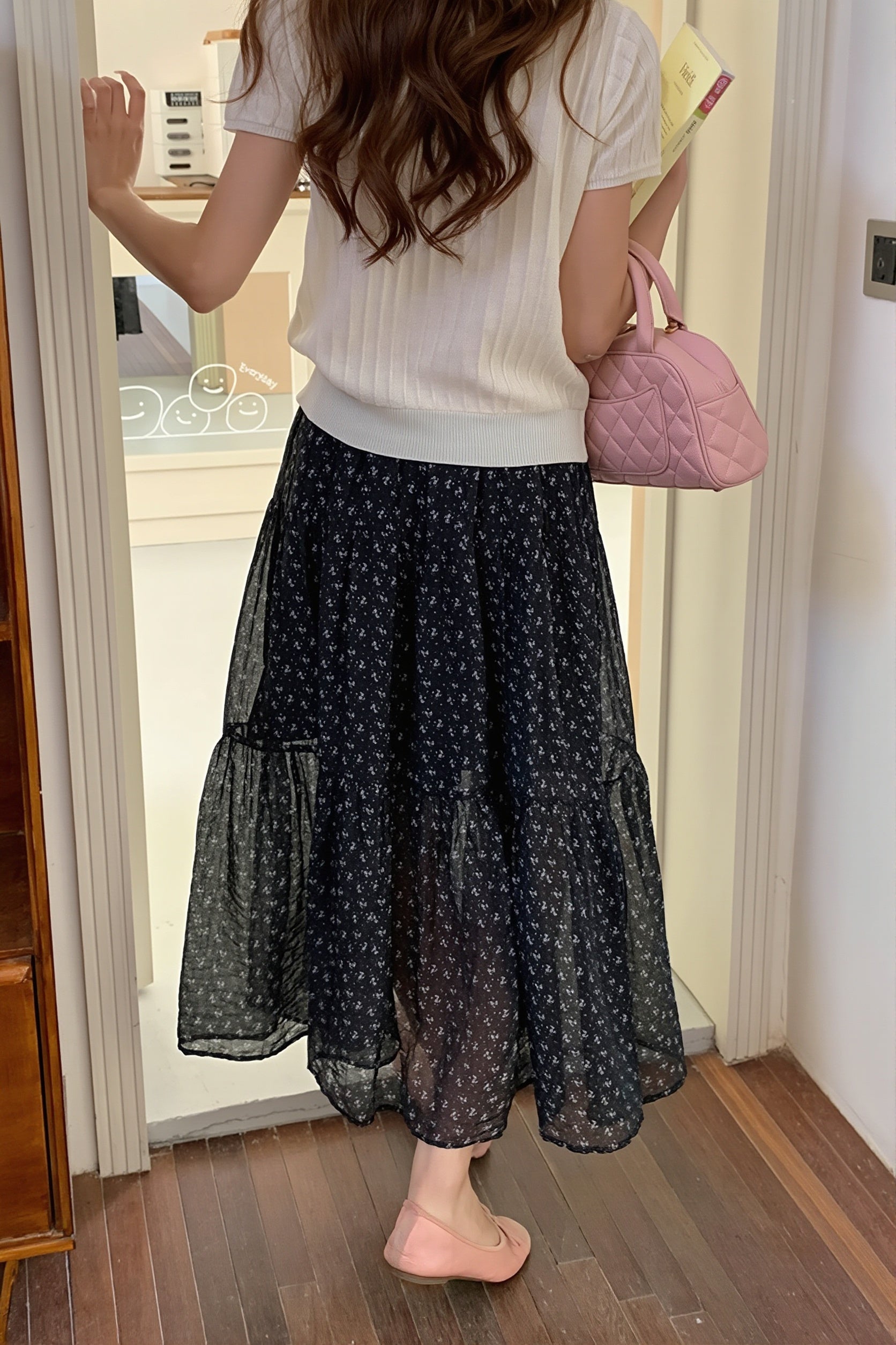 Floral Drawstring Flowy Skirt