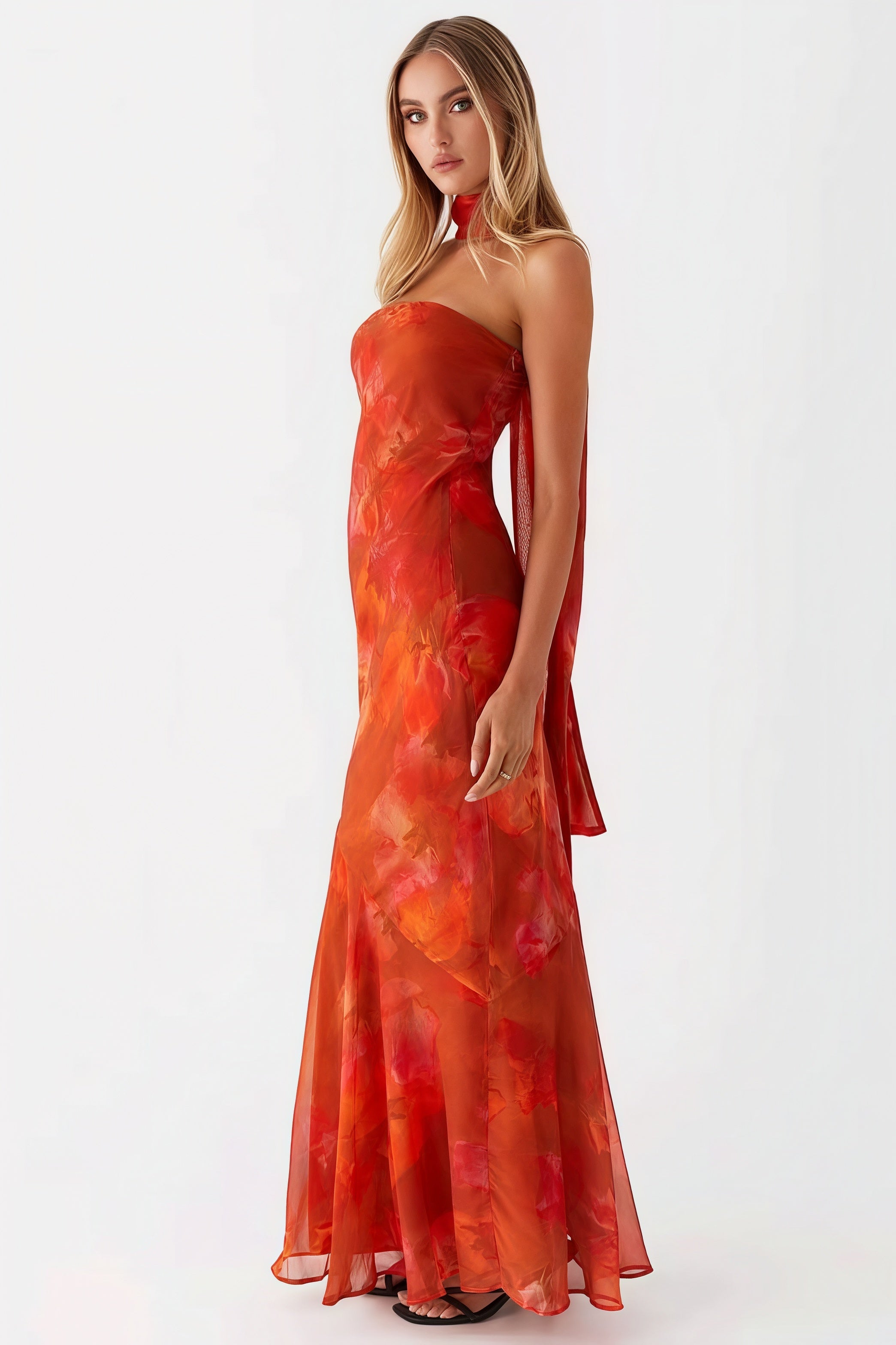 Floral Tie Fishtail Maxi Dress