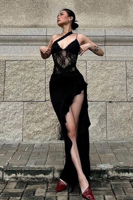 Lace-Patch Sheer Mini Dress