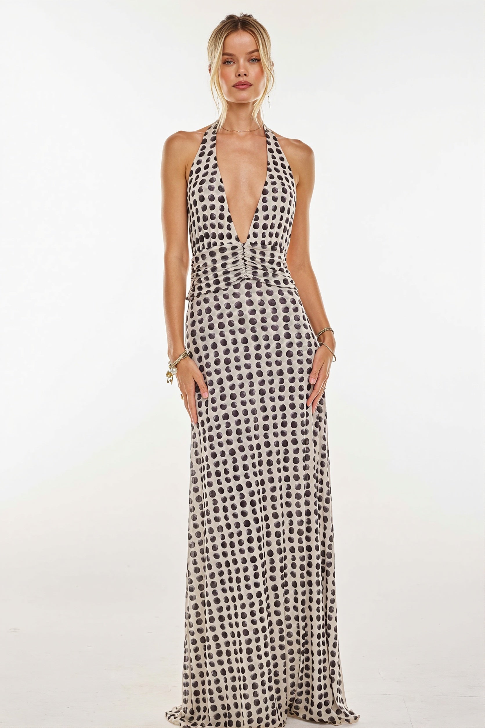 Printed Halter Backless Slim Maxi Dress