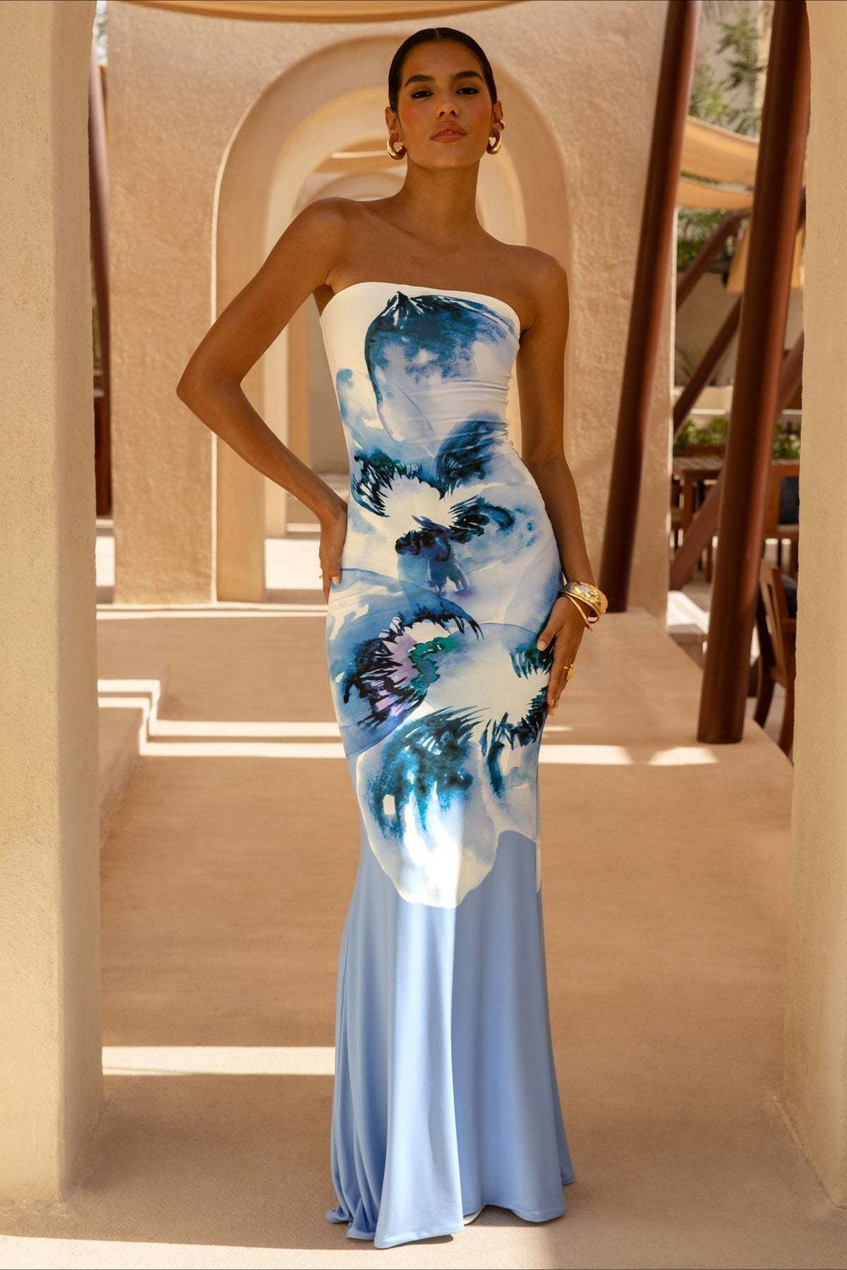 Floral Bandeau Mermaid Maxi Dress