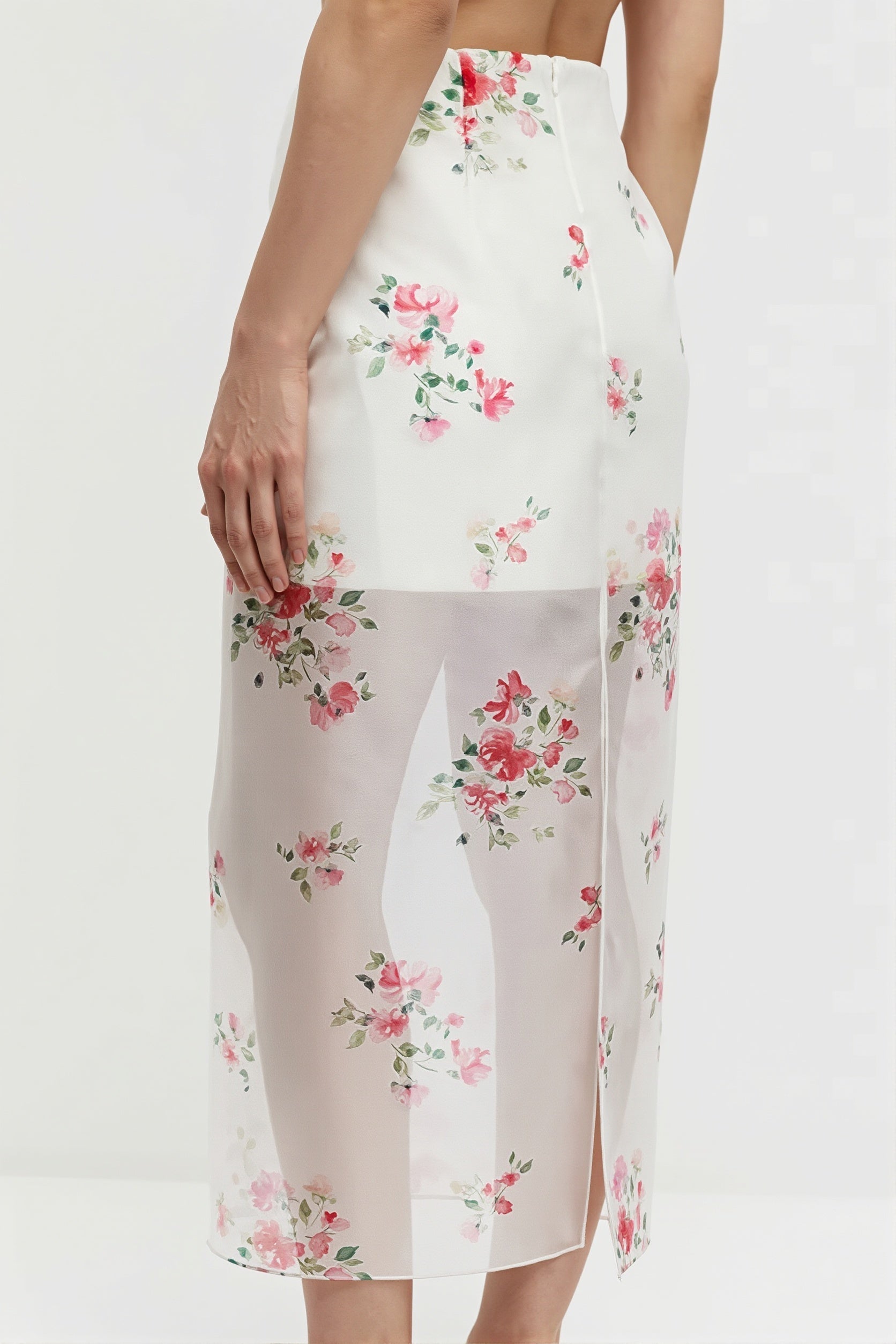 Floral Sheer Split Skirt