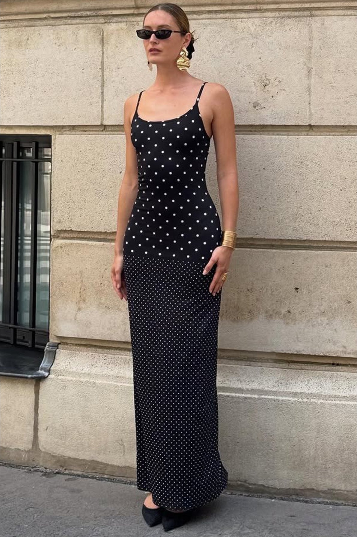 Polka Dot Cami Slim Bodycon Maxi Dress