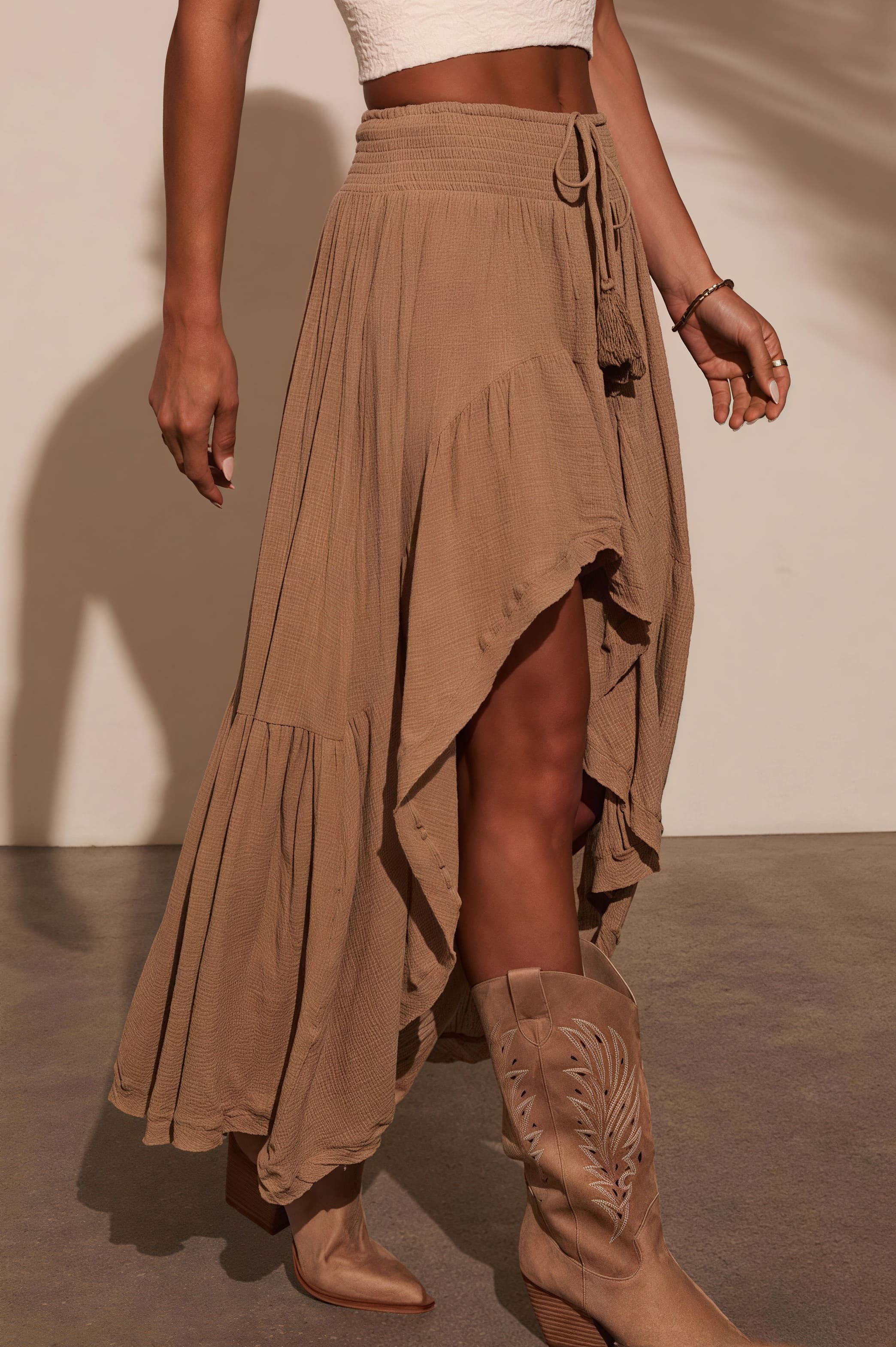 Elastic-Waist Asymmetric Skirt