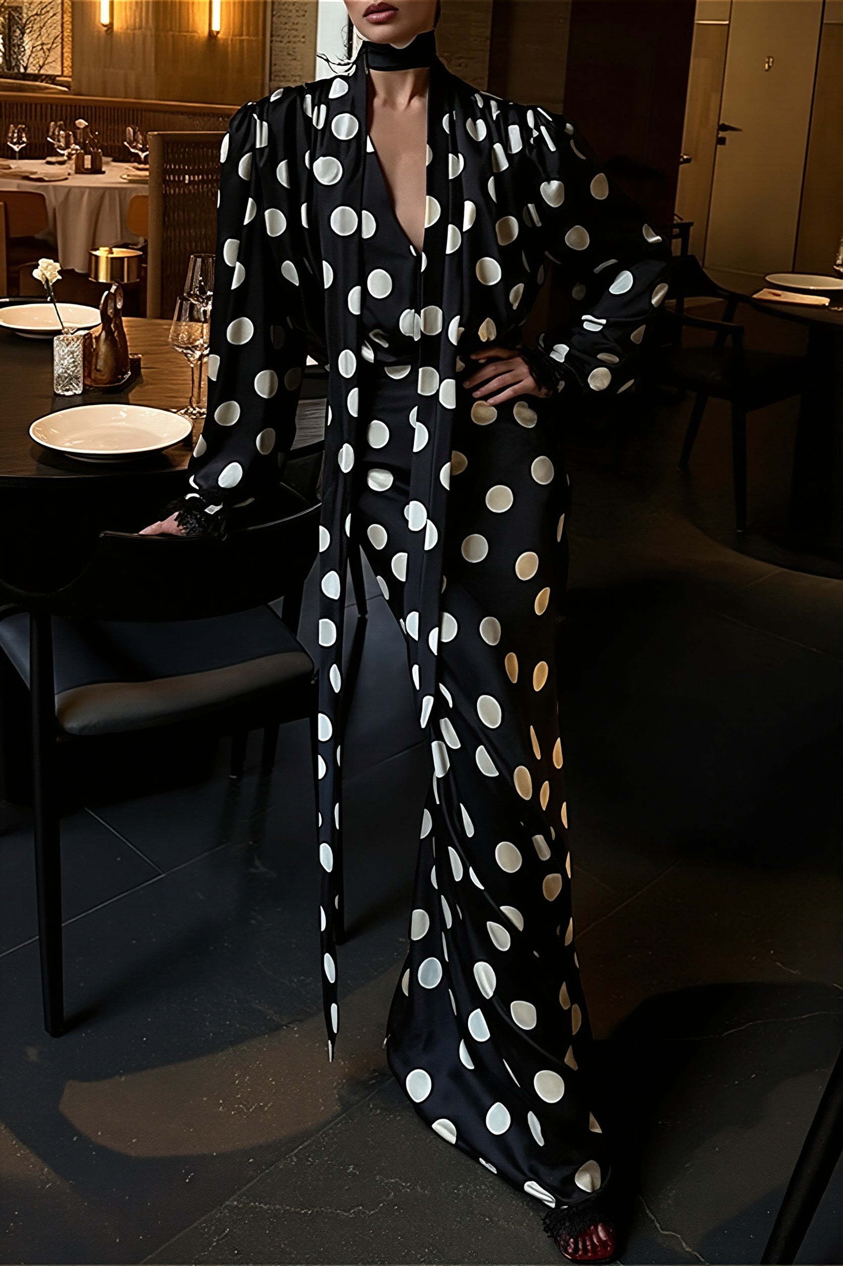 Polka Dot Sash Maxi Dress