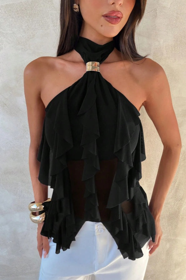 Solid Ruffle Halter Top