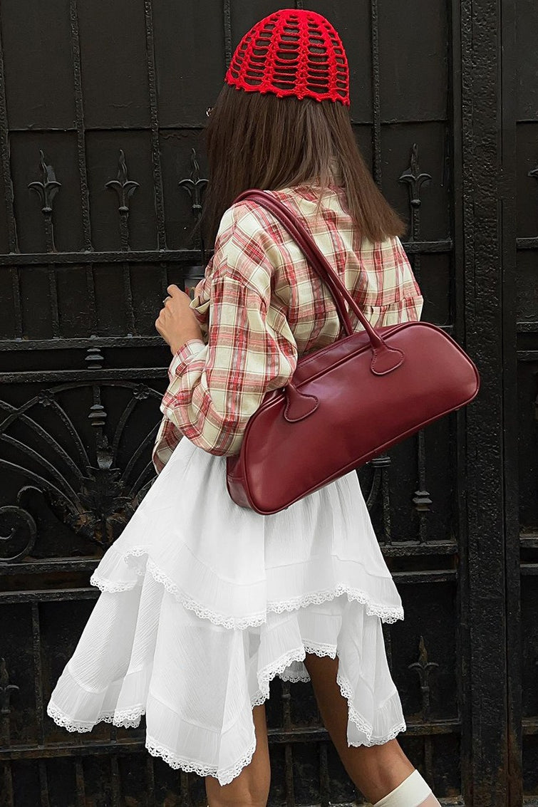 White Ruffle Double-Pleated Skirt