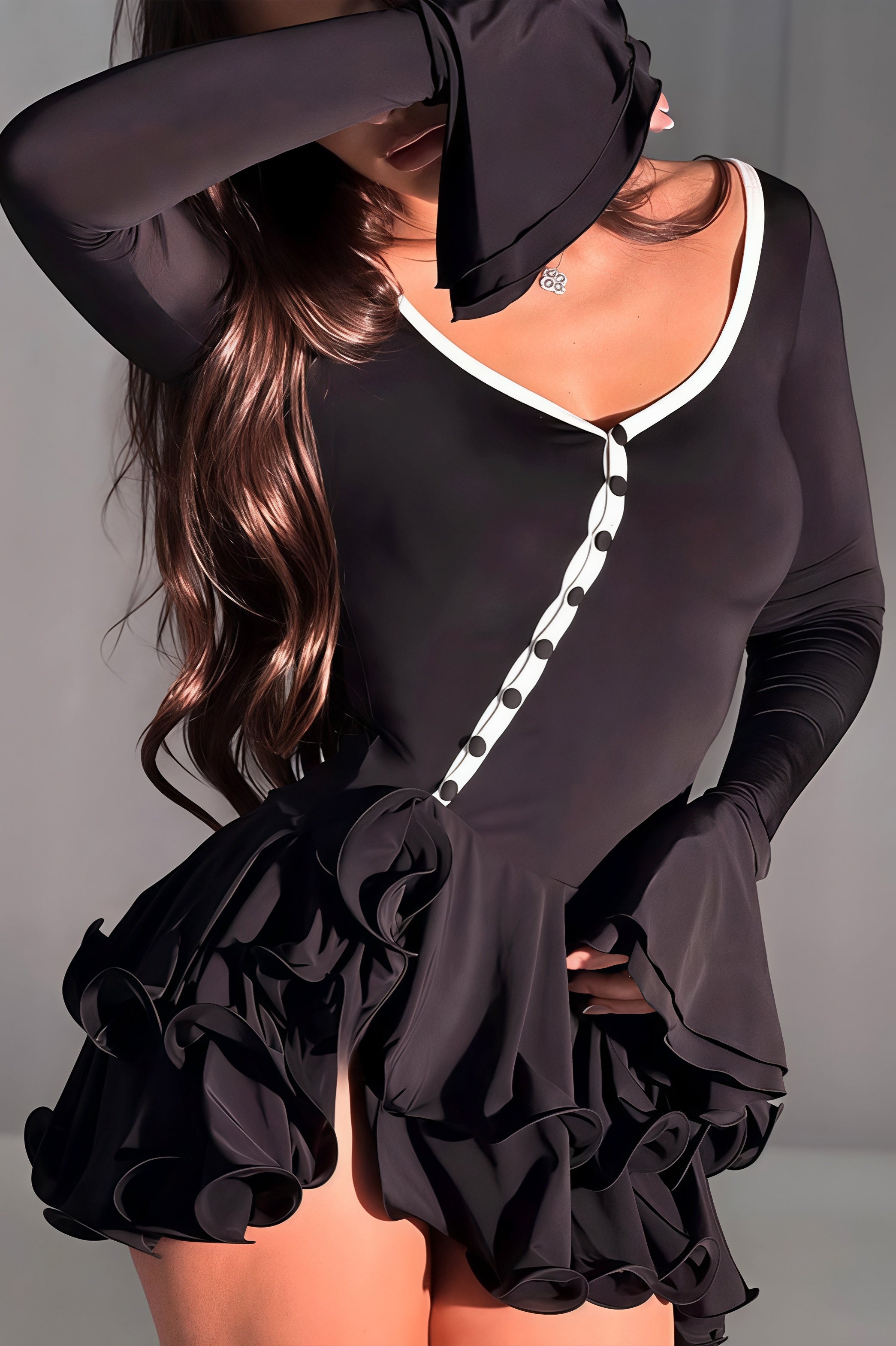 Flare-Sleeve Button-Front Mini Dress