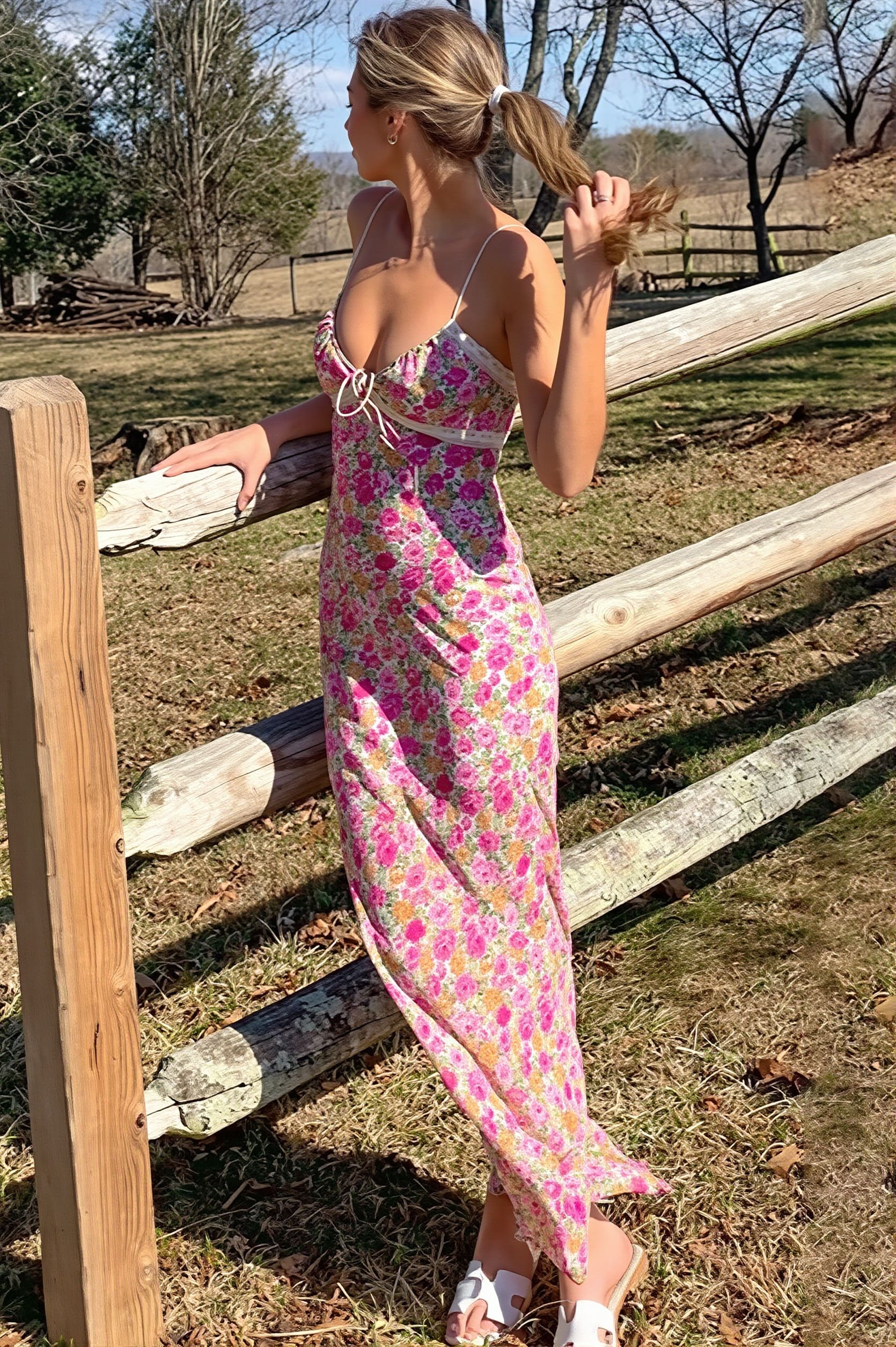 Floral Lace-Trim Cami Maxi Dress