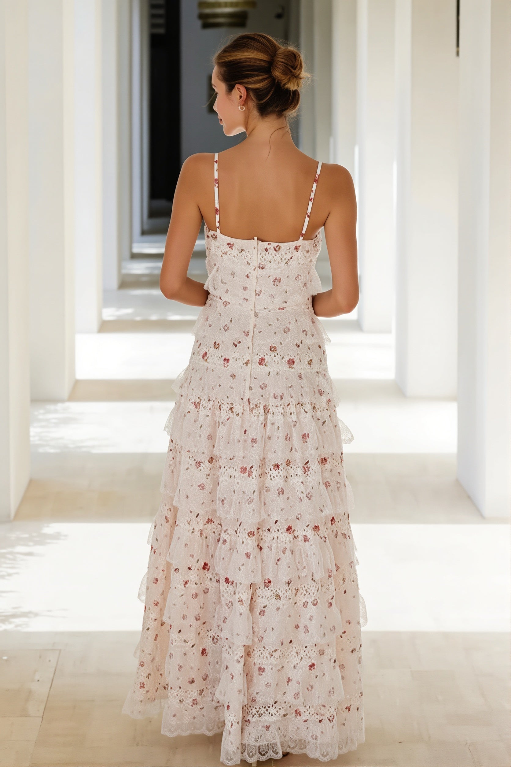 Lace-Trim Tiered-Ruffle Cami Maxi Dress