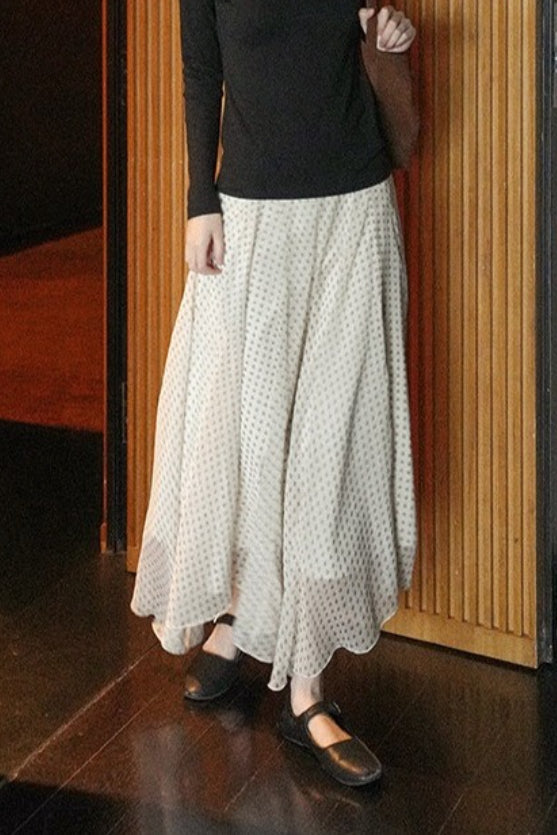 Draped Polka Dot Maxi Skirt