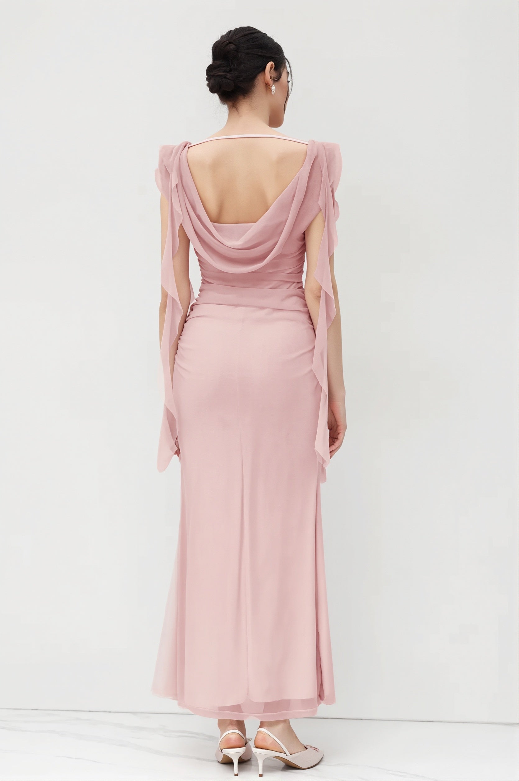 Lace-Strap Backless Ruffle Maxi Dress