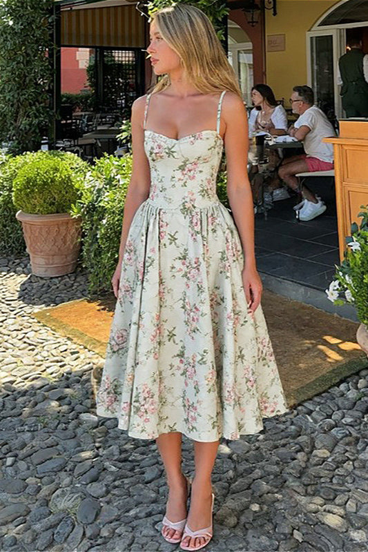 Floral Cami Slim-Waist Dress