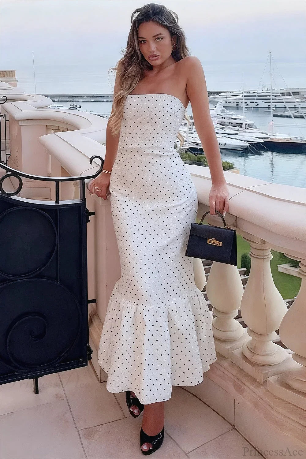 Polka Dot Off-Shoulder Strapless Maxi Dress