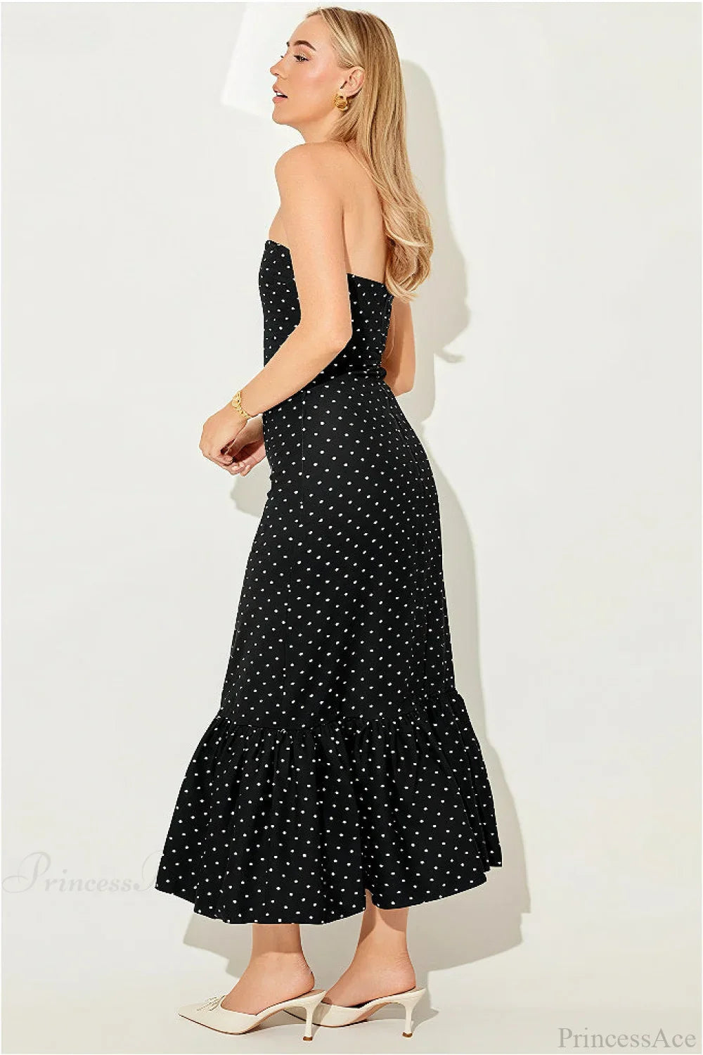 Polka Dot Off-Shoulder Strapless Maxi Dress