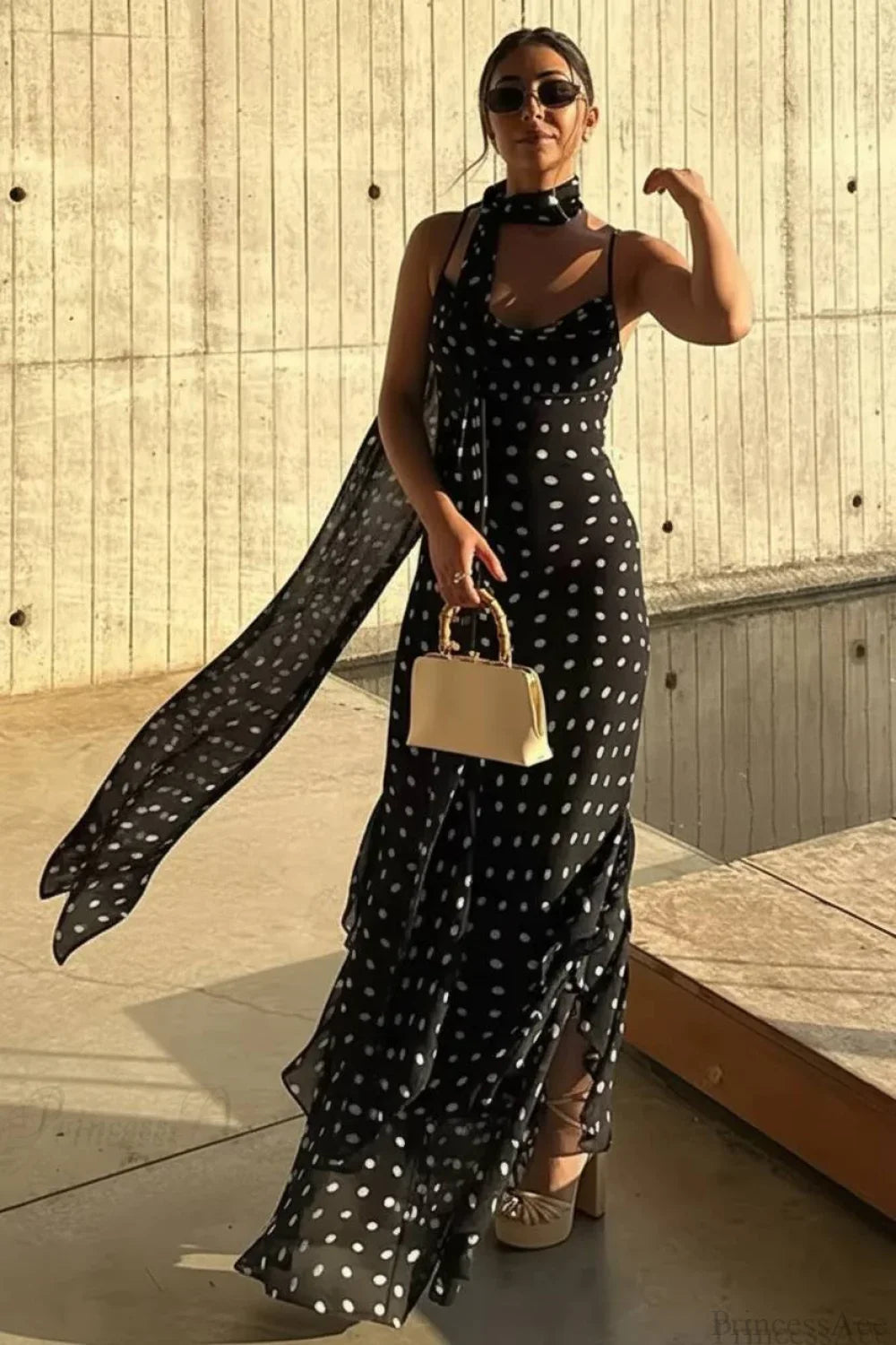 Ruffled Spaghetti-Strap Maxi Dress