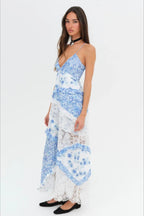 Floral Lace-Patchwork Ruffle Cami Maxi Dress