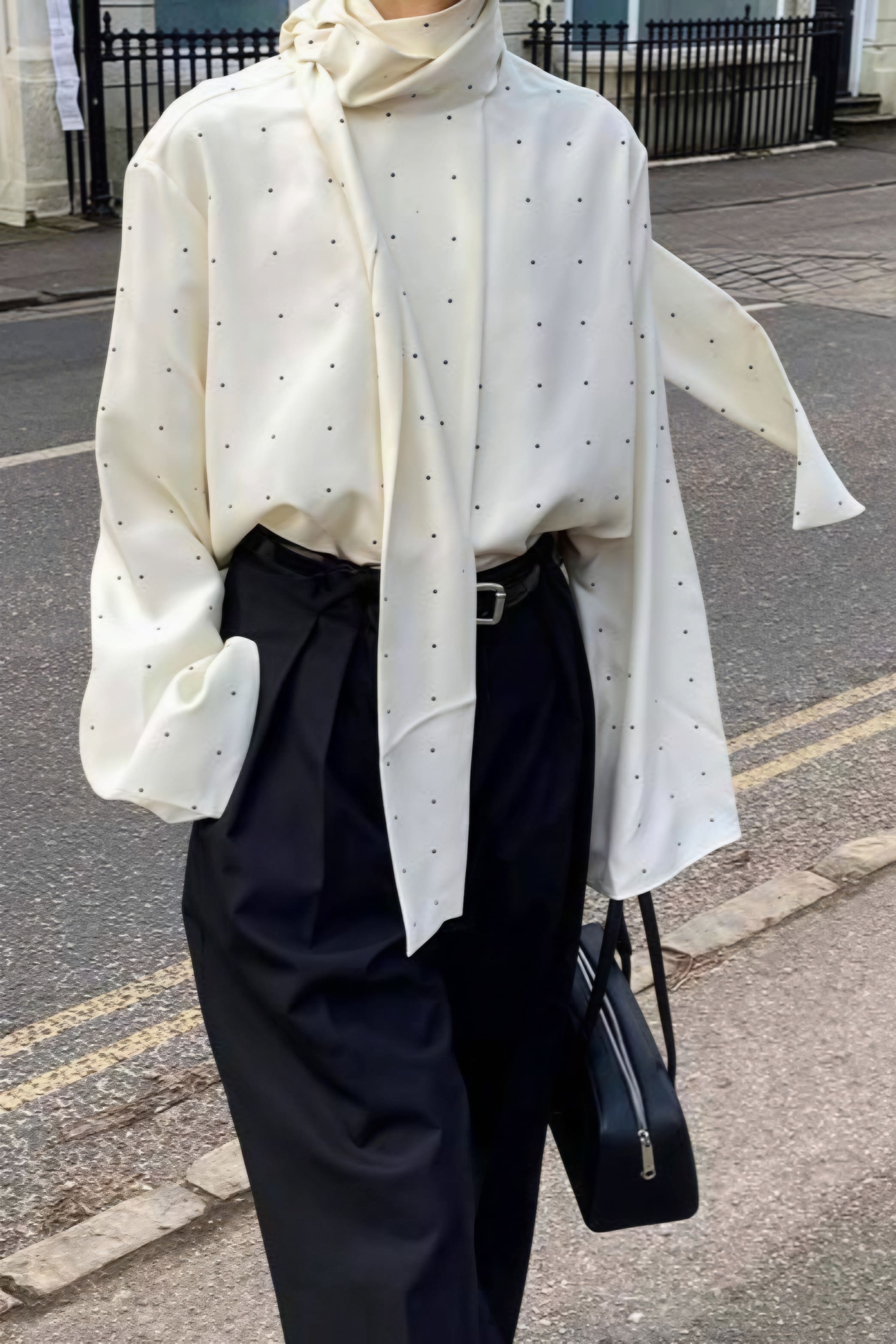 Polka Dot Ribbon Commuter Blouse