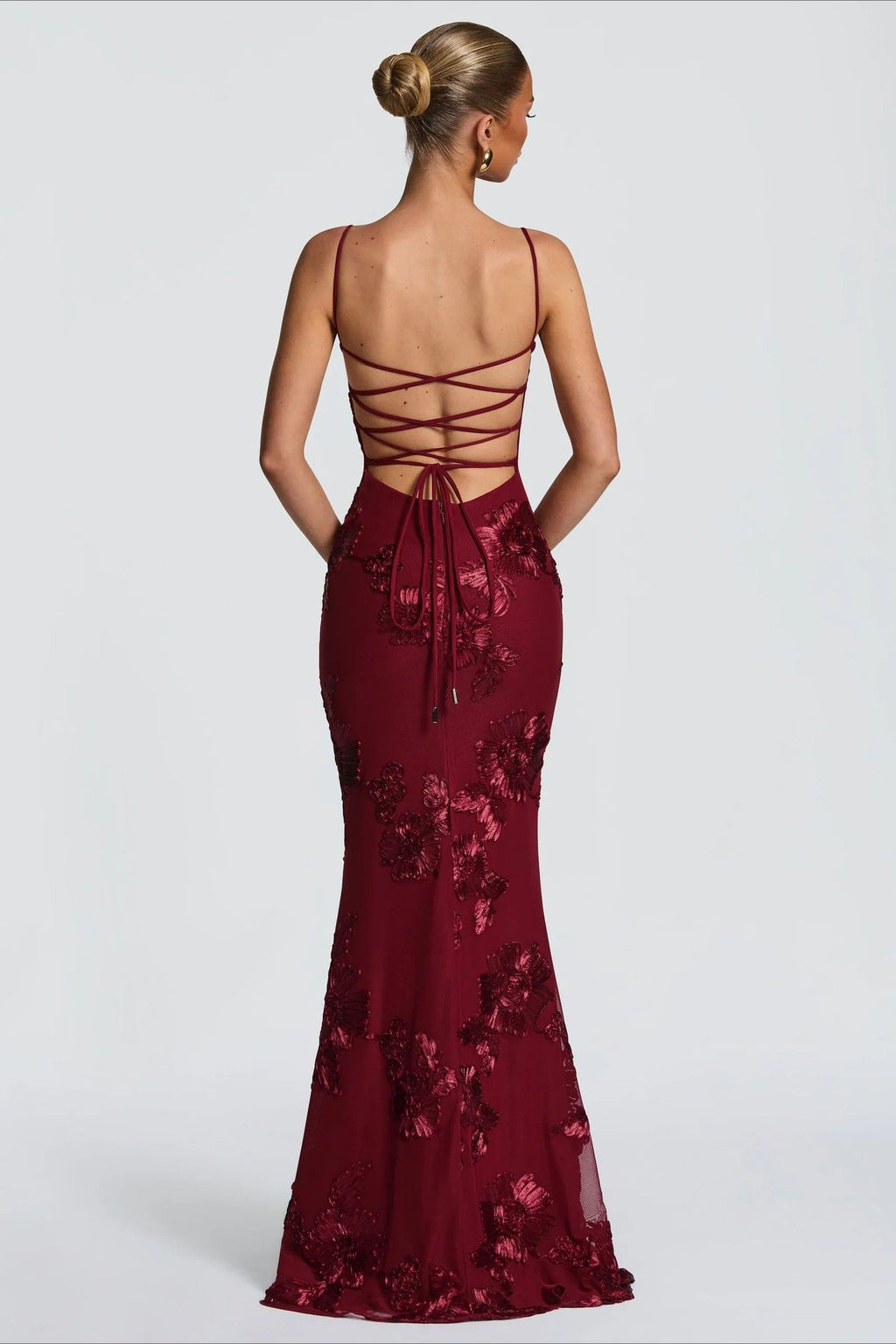 3D-Applique Tie-Back Prom Dress