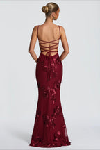 3D-Applique Tie-Back Prom Dress