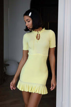 Ribbed Short-Sleeve Mini Dress