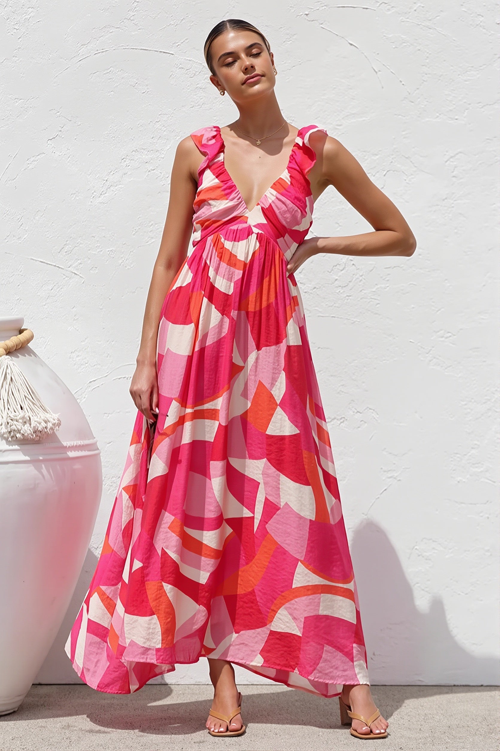 V-Neck Print Swing Cami Maxi Dress