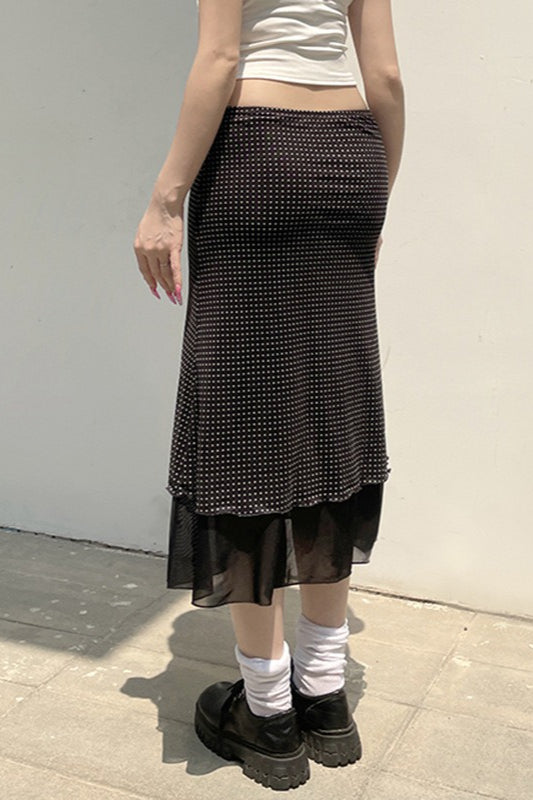 Polka Dot Mesh A-Line Midi Skirt