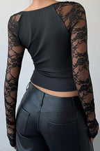 Cropped Lace-Splice Blouse