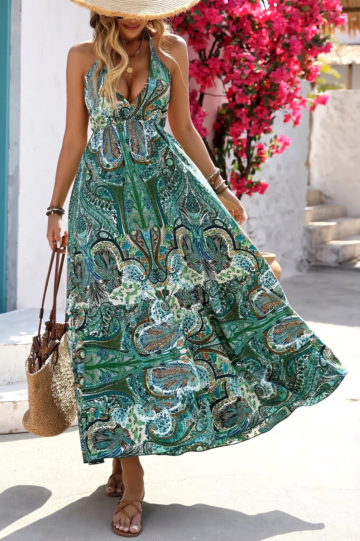 V-Neck Ruffle Boho Dress