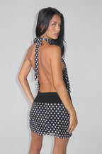 Polka Dot Chiffon Halter Bodycon Mini Dress