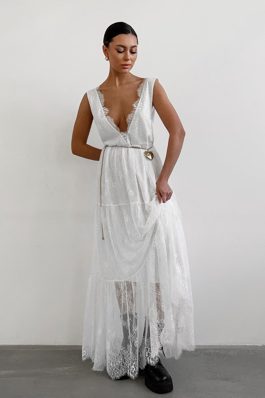 V-Neck Loose Lace Maxi Dress