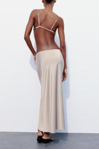 Satin High-Waist Straight Midi Skirt