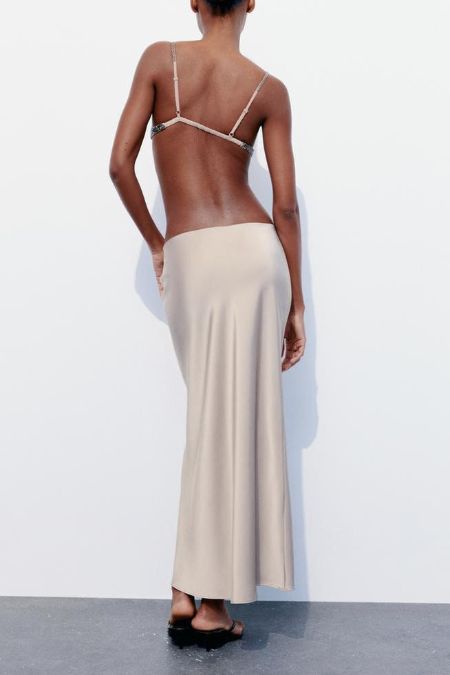 Satin High-Waist Straight Midi Skirt